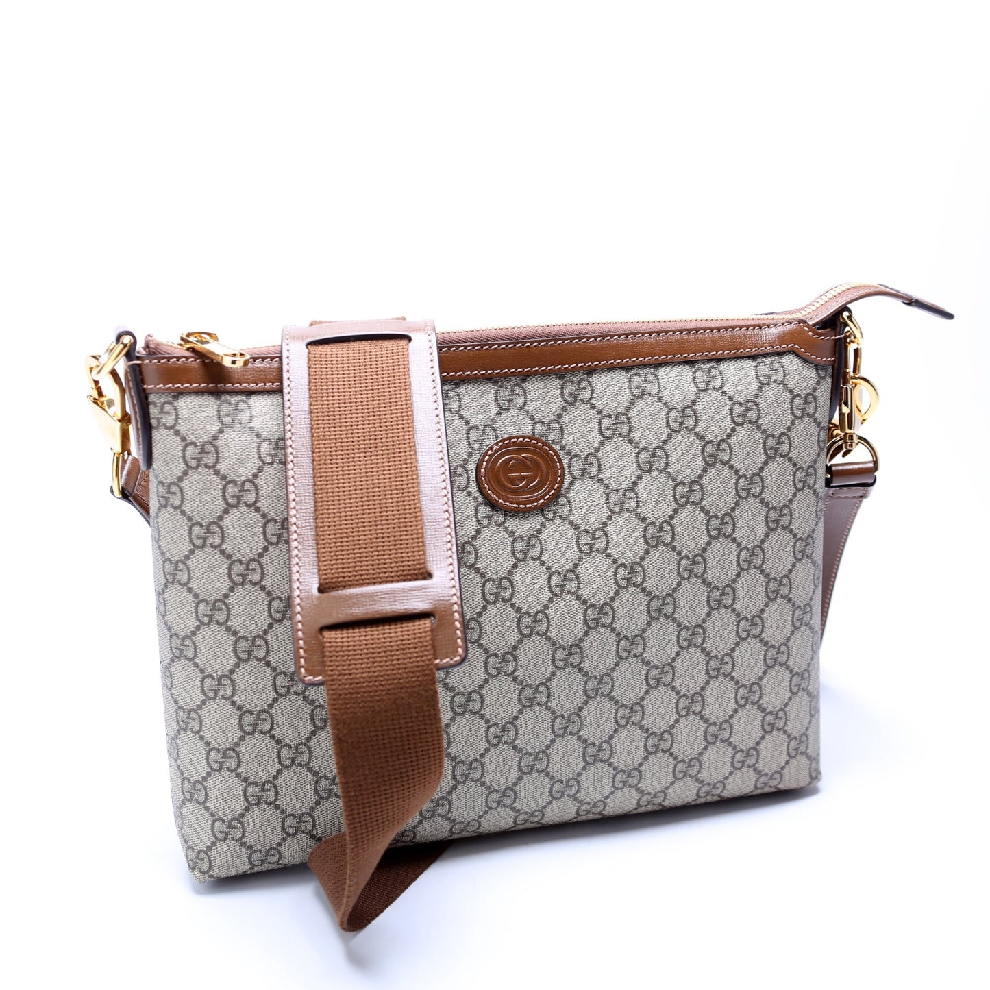 Gucci GG Supreme Interlocking G Messenger Brown Travel Bag