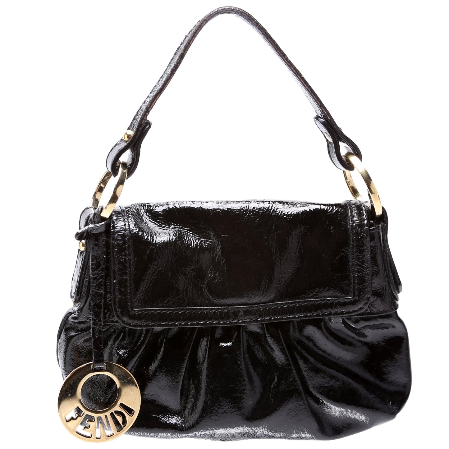 Fendi Crinkled Chef Hobo Bag Leather Black Mini