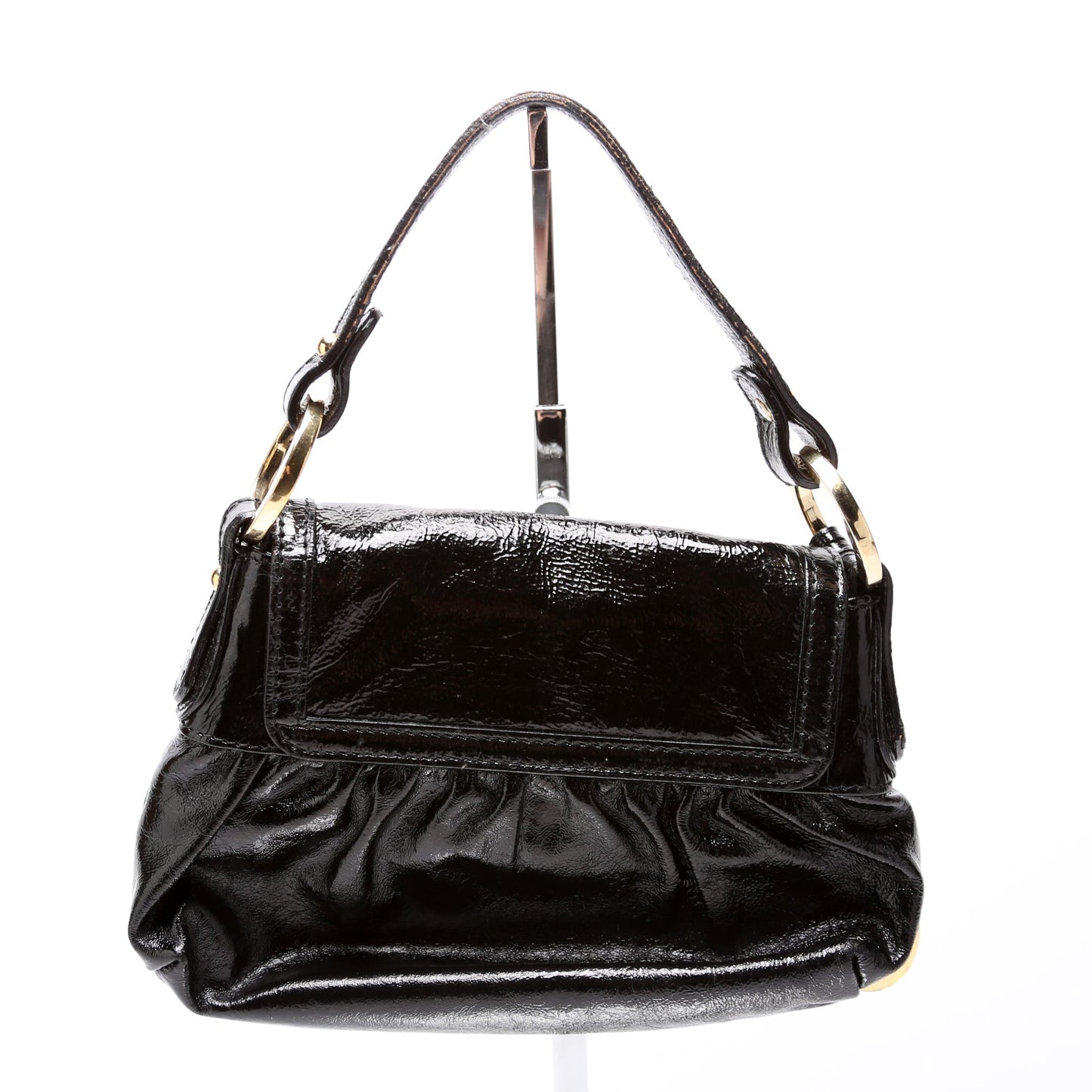 Fendi Crinkled Chef Hobo Bag Leather Black Mini