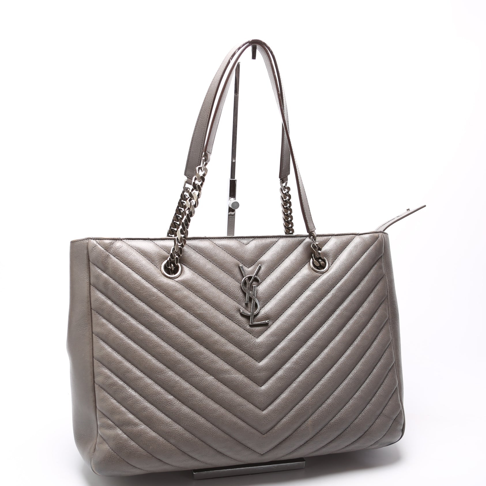 YSL Saint Laurent Saint Laurent Chevron Tote Sheepskin Grey Bag Large Tote Bag
