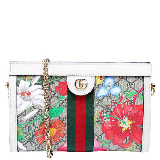 Gucci GG Supreme Flora Ophidia White Small Chain Travel Bag White 1