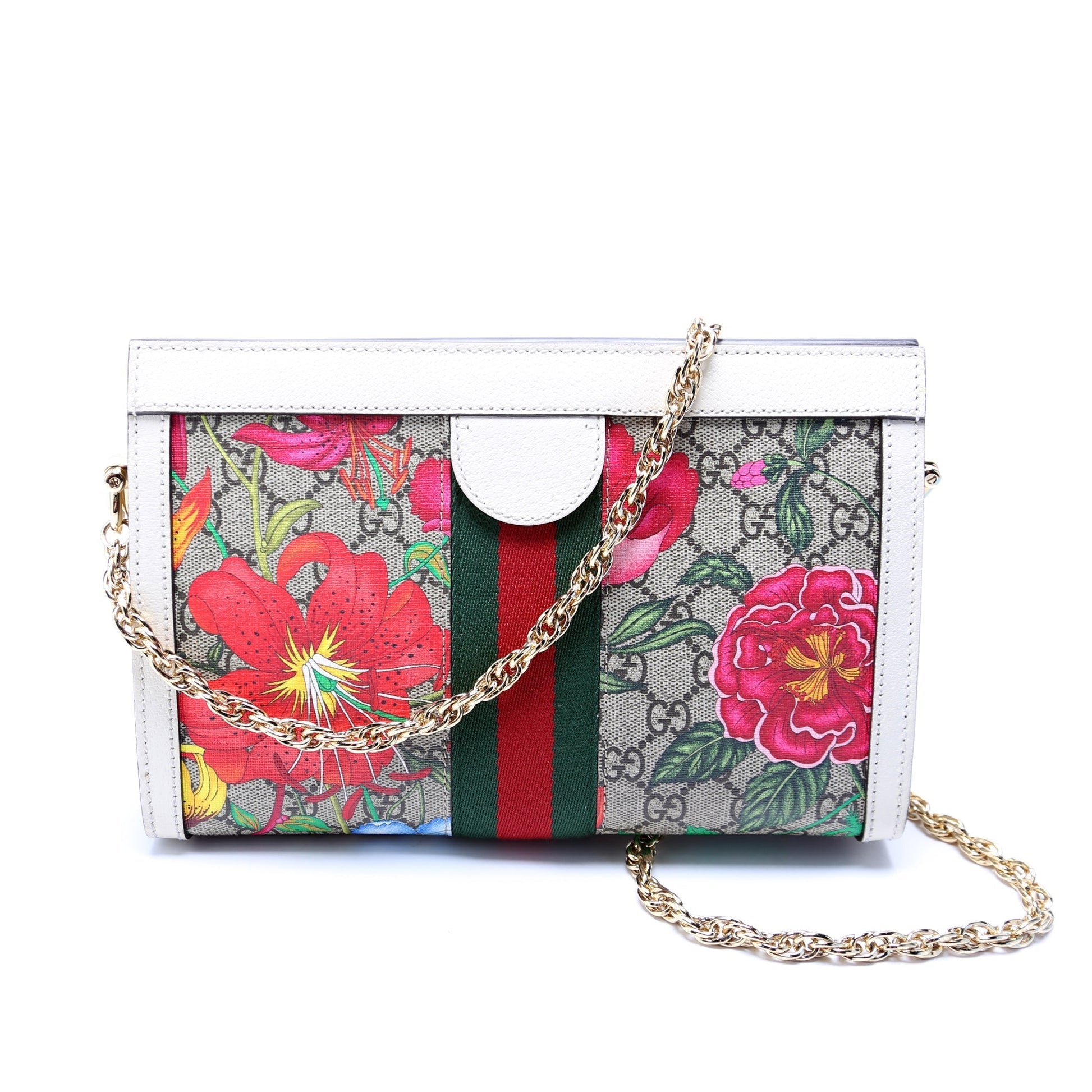 Gucci GG Supreme Flora Ophidia White Small Chain Travel Bag White 1