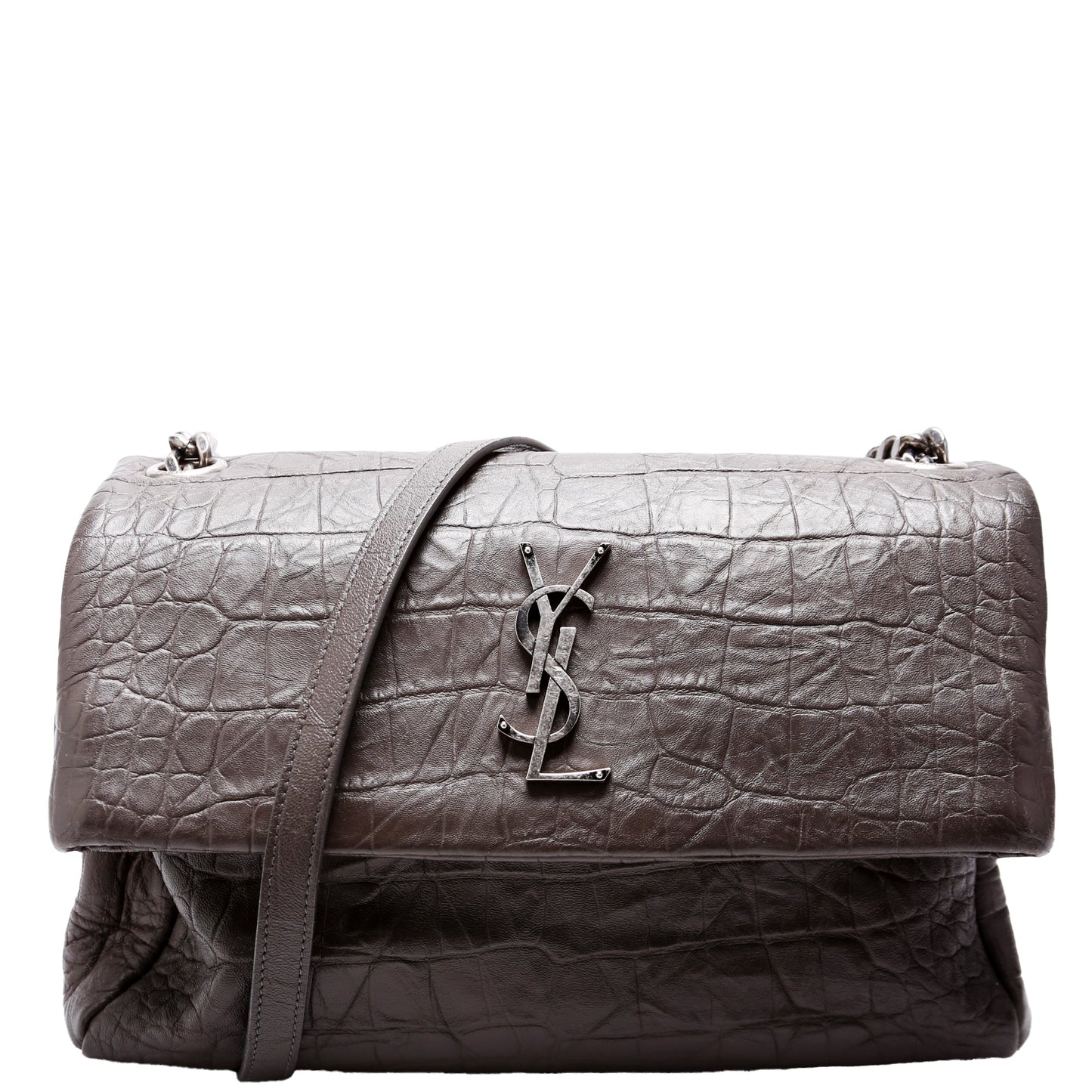 YSL Saint Laurent Saint Laurent West Hollywood Crocodile Embossed Bag Brown Medium Travel Bag