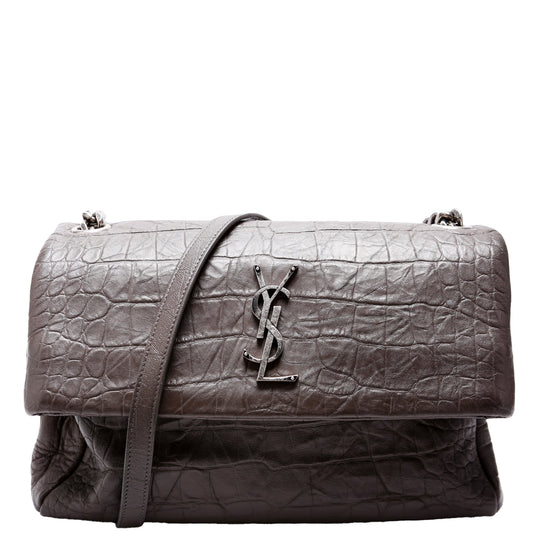 YSL Saint Laurent Saint Laurent West Hollywood Crocodile Embossed Bag Brown Medium Travel Bag