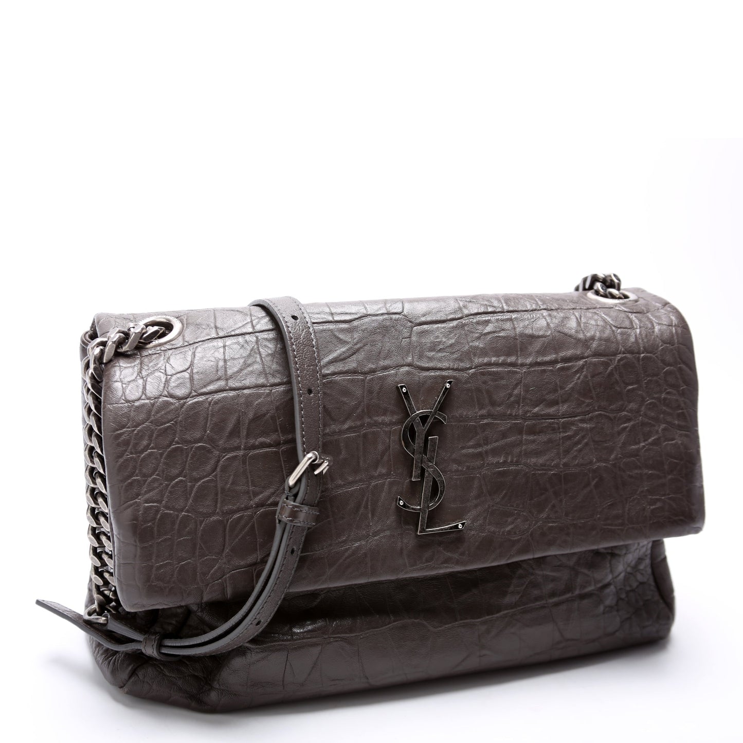 YSL Saint Laurent Saint Laurent West Hollywood Crocodile Embossed Bag Brown Medium Travel Bag