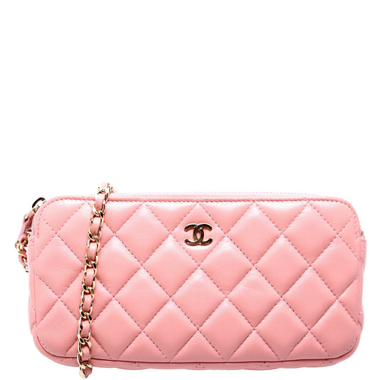 Chanel WOC CC Double Zip Pink Clutch Bag