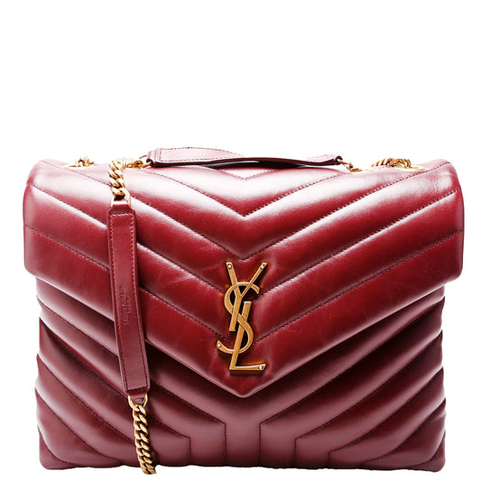 YSL Saint Laurent Lou Lou Burgundy Bag Quilted Medium Travel Bag