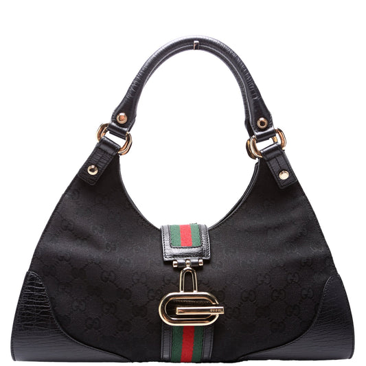 Gucci GG Web Junco Canvas Black Shoulder Bag