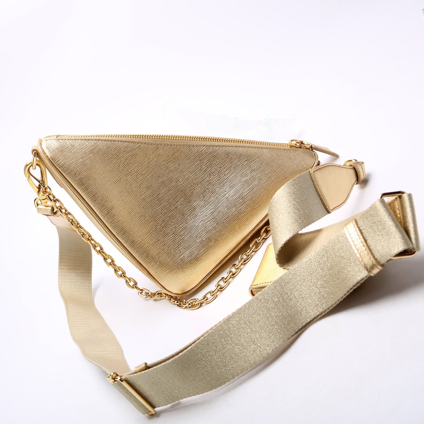 Prada Saffiano Triangle Bag Gold Mini Travel Bag