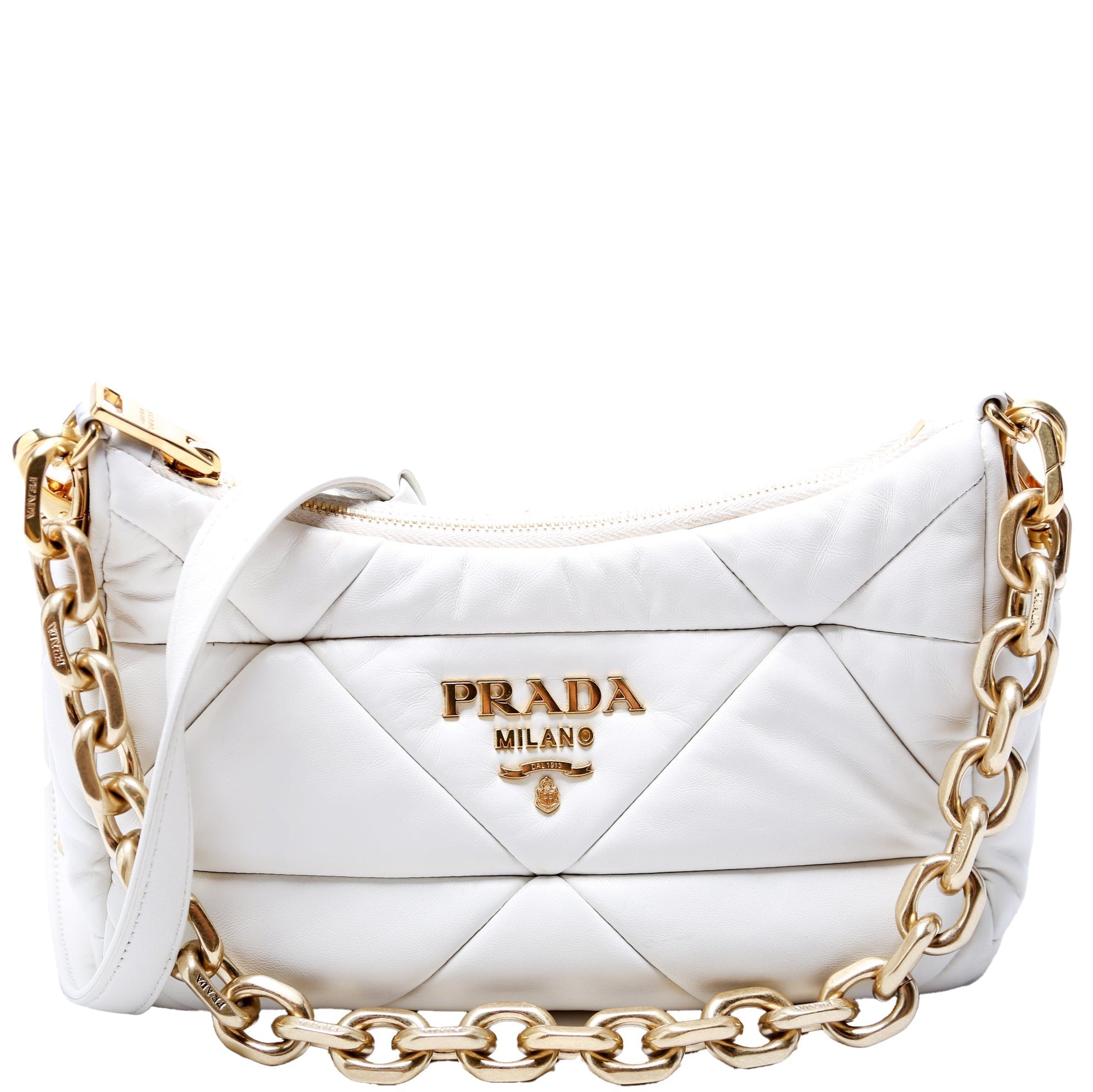 Prada Padded Nappa System Triangle Shoulder Bag Quilted White