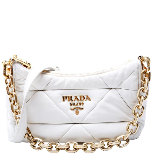 Prada Padded Nappa System Triangle Shoulder Bag Quilted White