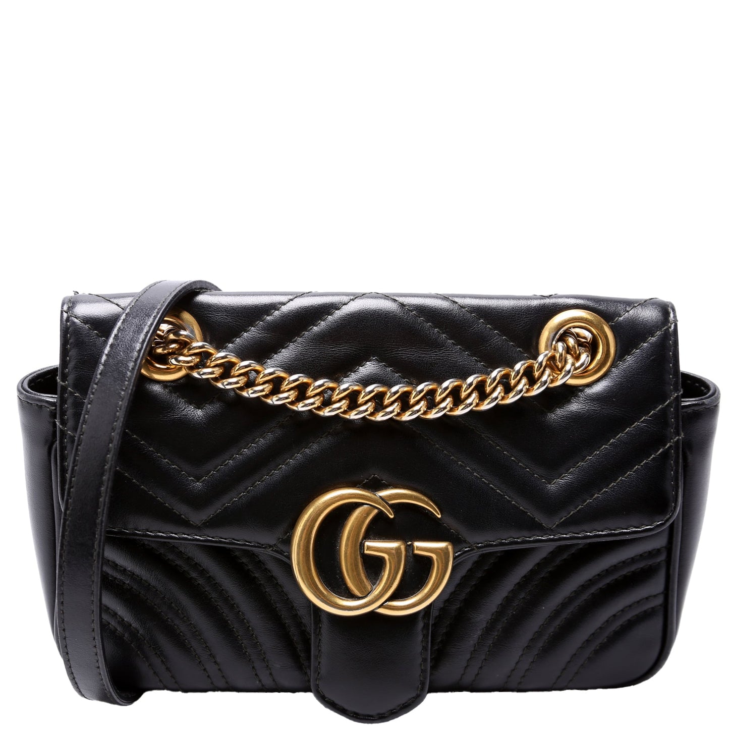 Gucci Marmont Leather Black Mini Flap Shoulder Bag Black 1