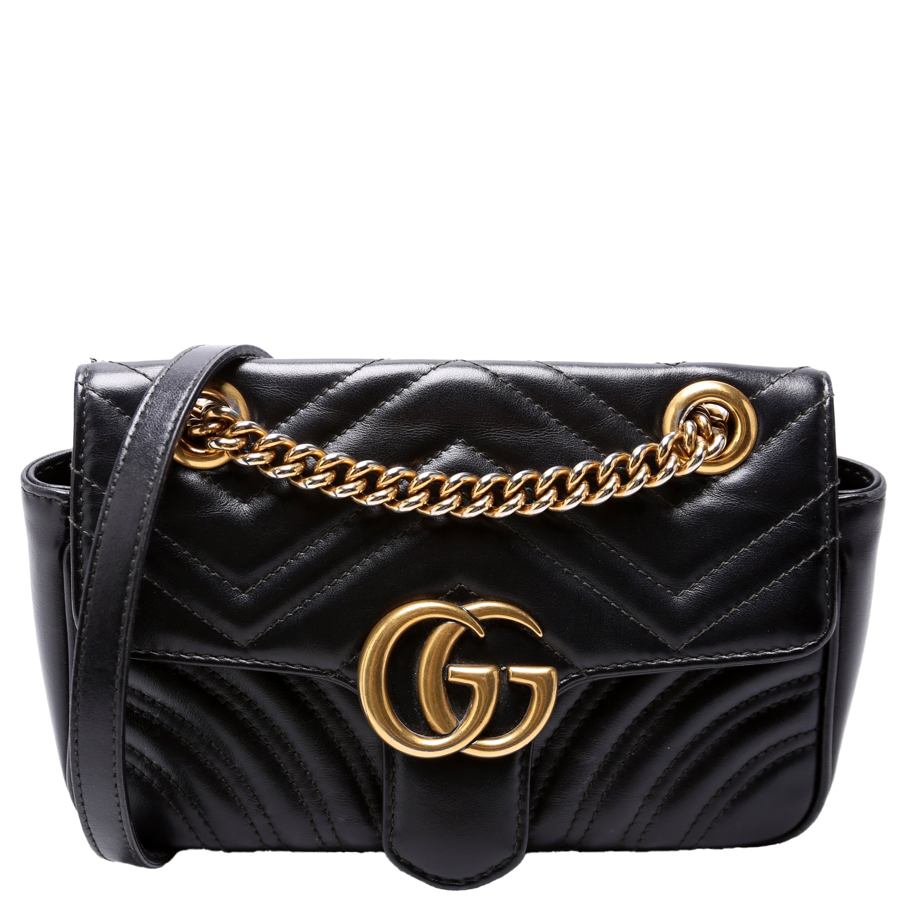 Gucci Marmont Leather Black Mini Flap Shoulder Bag Black 1