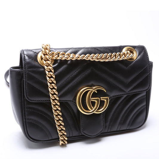 Gucci Marmont Leather Black Mini Flap Shoulder Bag