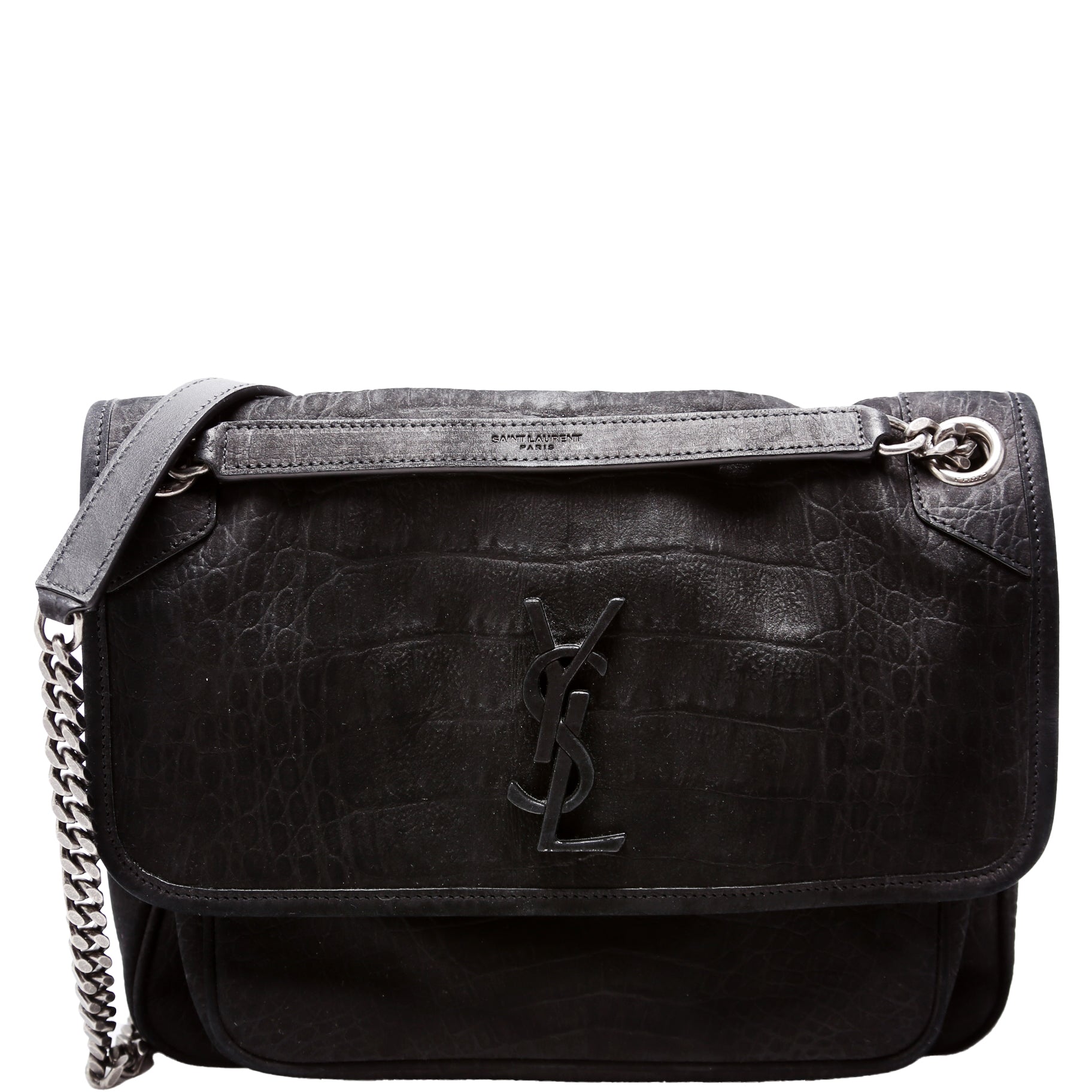 YSL Saint Laurent Saint Laurent Crocodile Embossed Nubuck Niki Satchel Black Medium Travel Bag