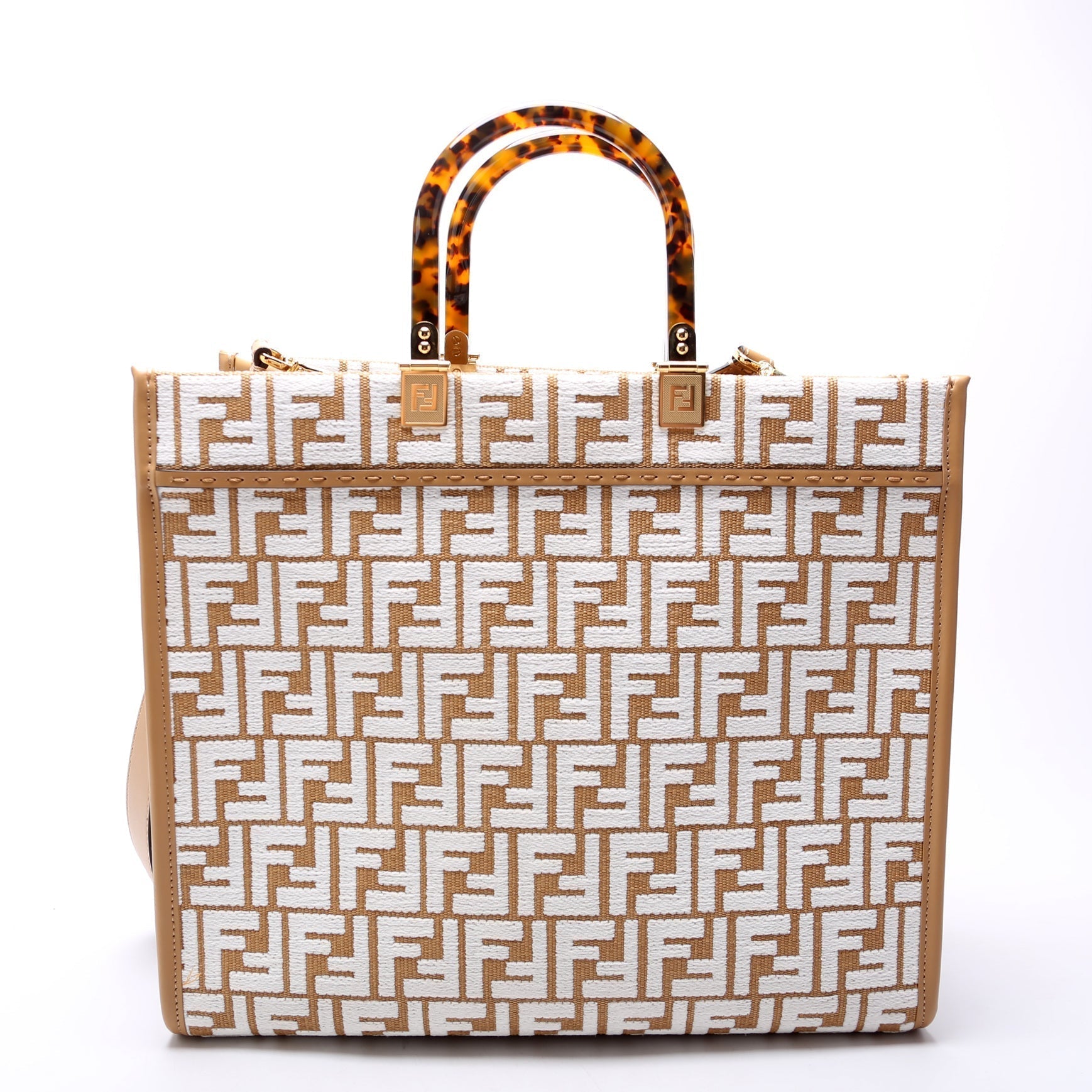 Fendi Sunshine Shopper Bag Raffia Brown Medium Travel Bag