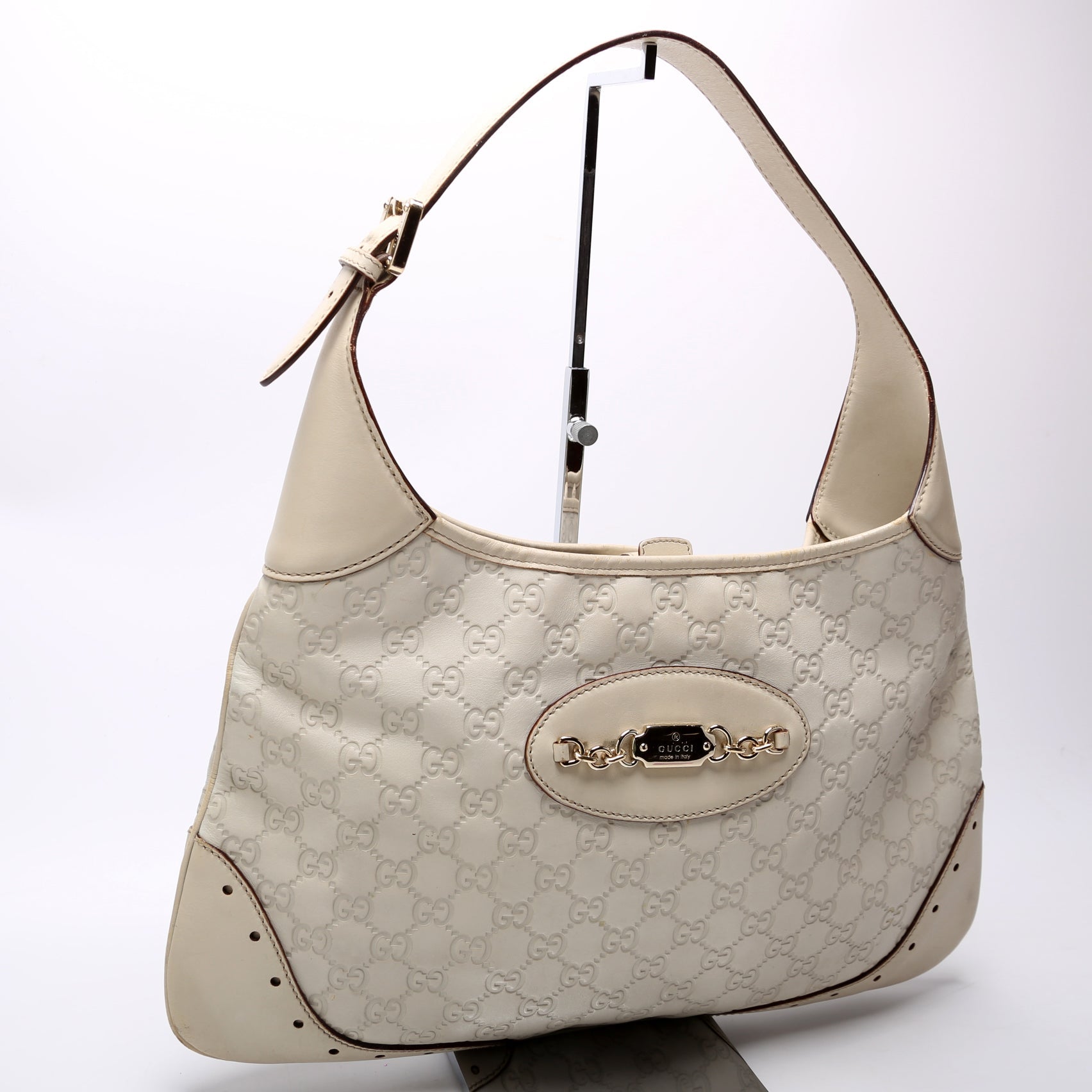 Gucci Punch Leather Cream Shoulder Bag