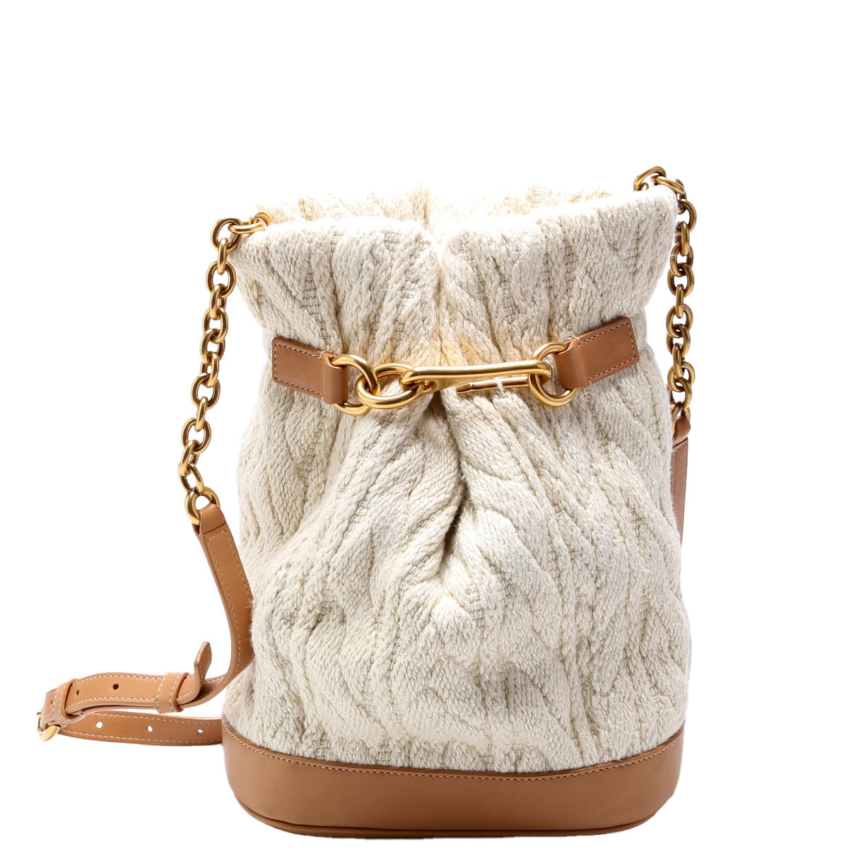 YSL Saint Laurent Saint Laurent Le Maillon Knit Calfskin Bag Beige Bucket Bucket Bag