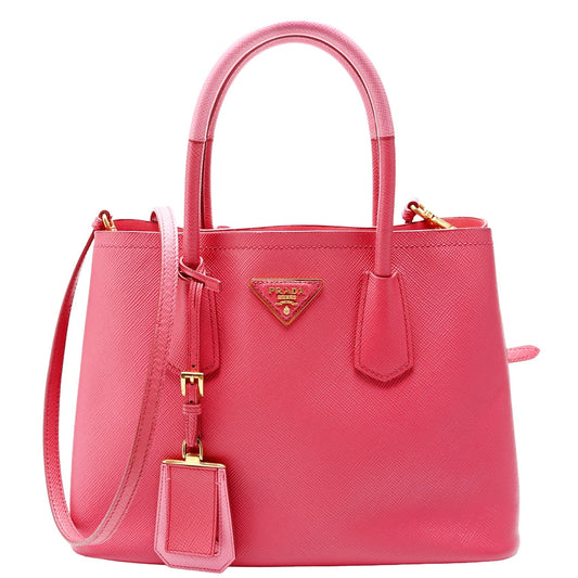 Prada Saffiano Cuir Double Bag Pink Small Travel Bag