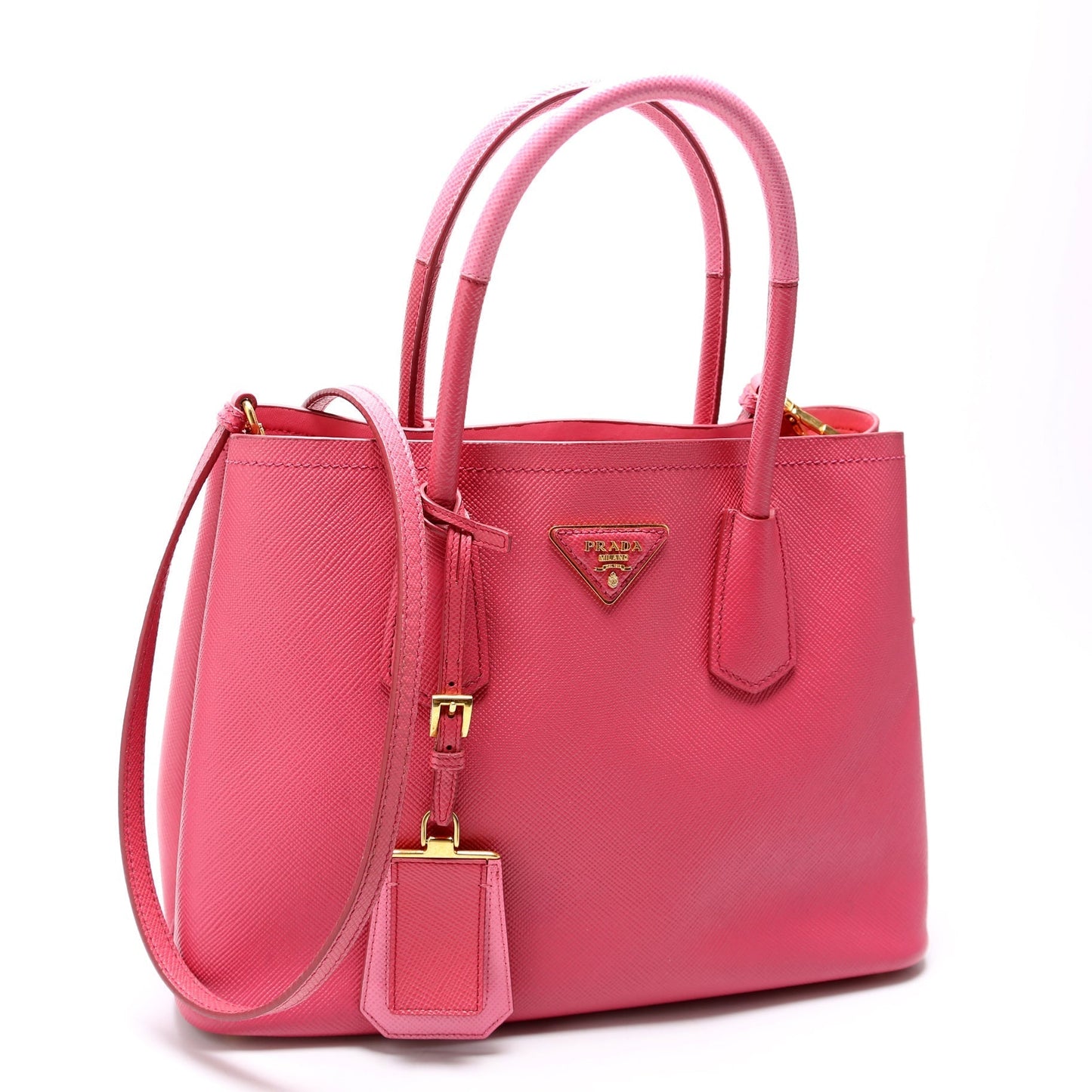 Prada Saffiano Cuir Double Bag Pink Small Travel Bag