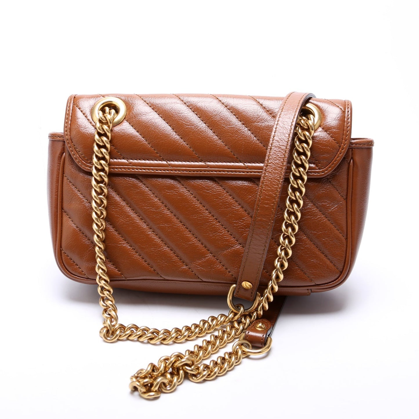 Gucci Marmont Diag Leather Brown Mini Flap Shoulder Bag