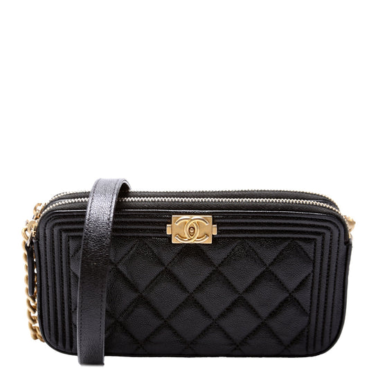 Chanel WOC Boy Double Zip Black Clutch Bag