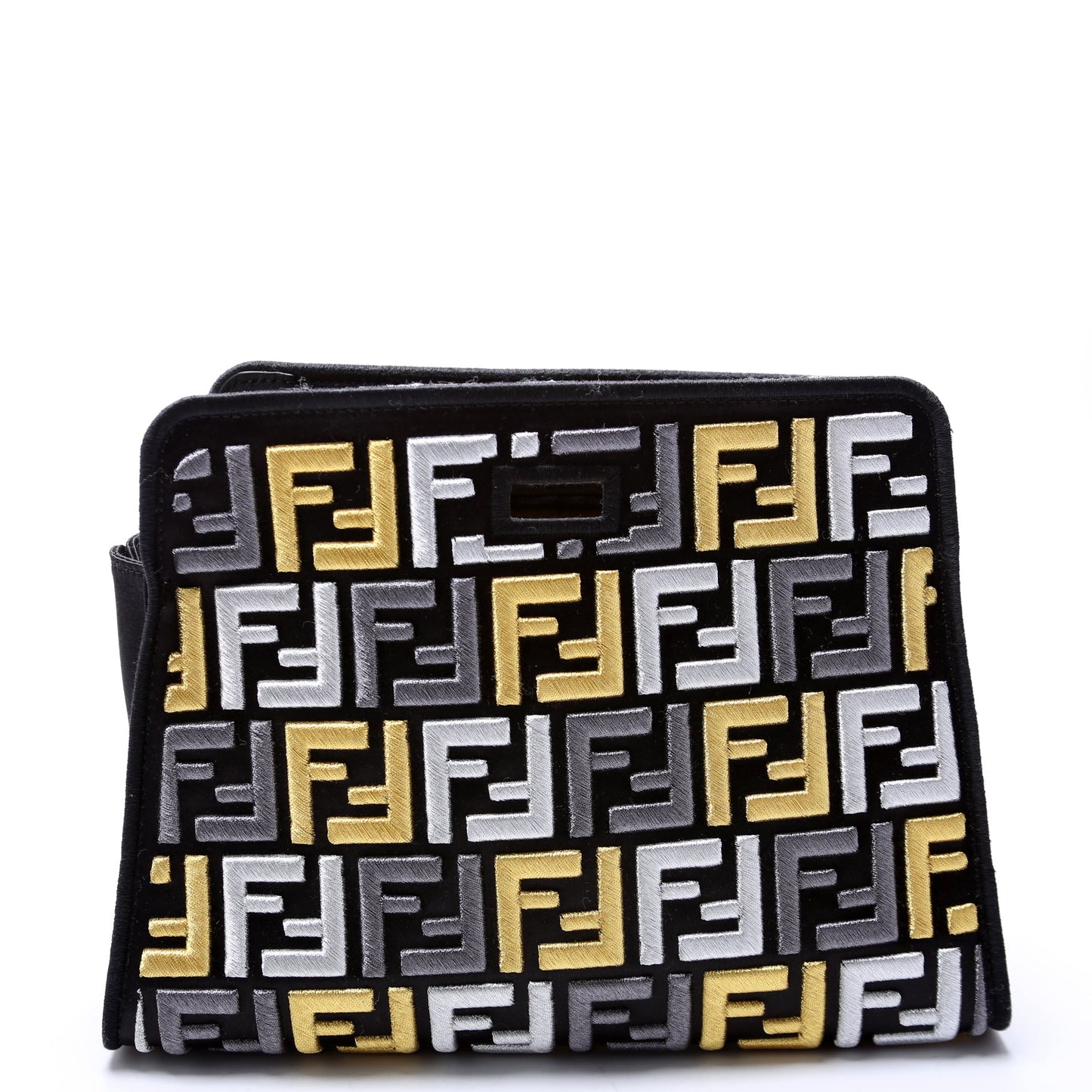 Fendi 7Ar717 Peekaboo Defender Pouch Bag Black Multicolor Travel Bag