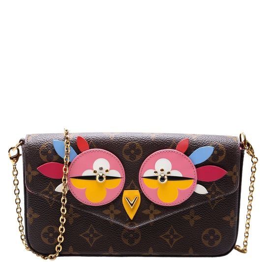 Louis Vuitton Pochette Felicie Lovely Bird Monogram Pink Clutch Bag