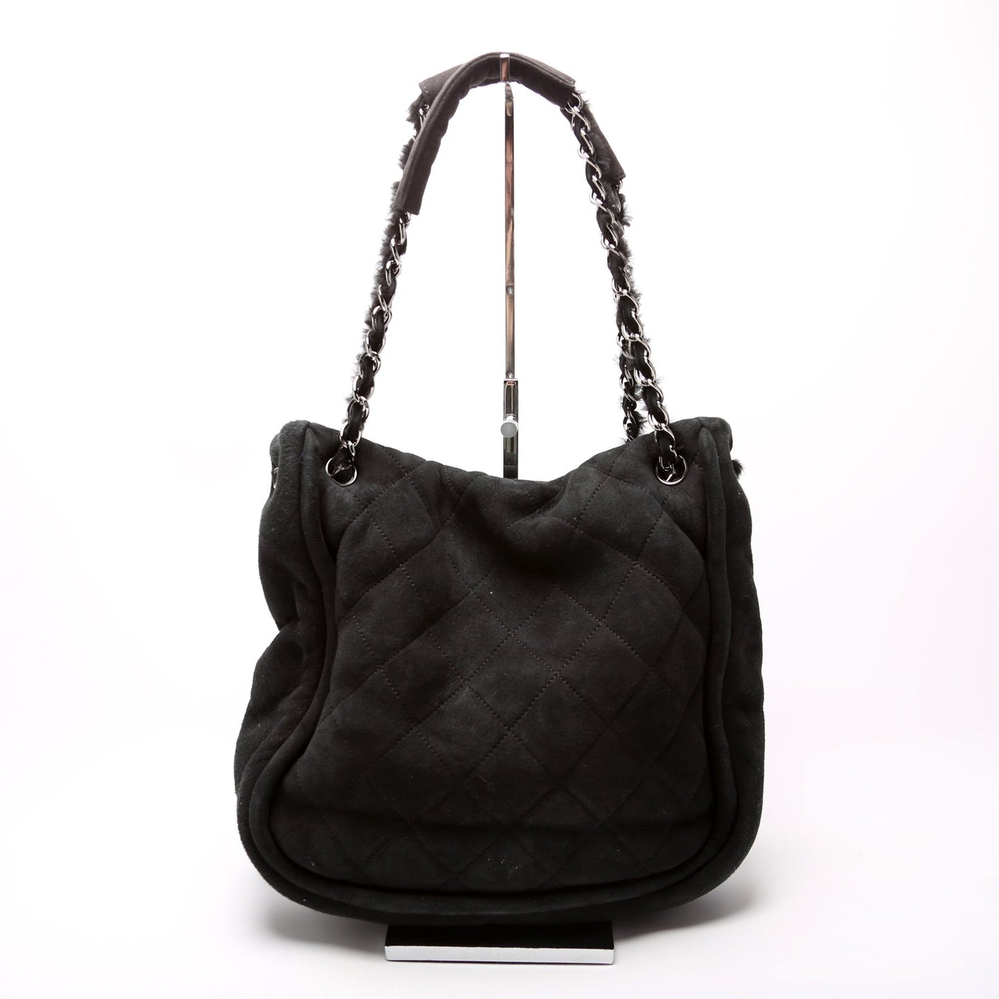 Chanel Mademoiselle Shearling Quilted 9M Black Tote Bag