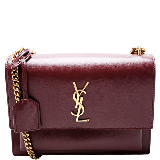 YSL Saint Laurent Sunset Smooth Burgundy Bag Leather Medium Travel Bag