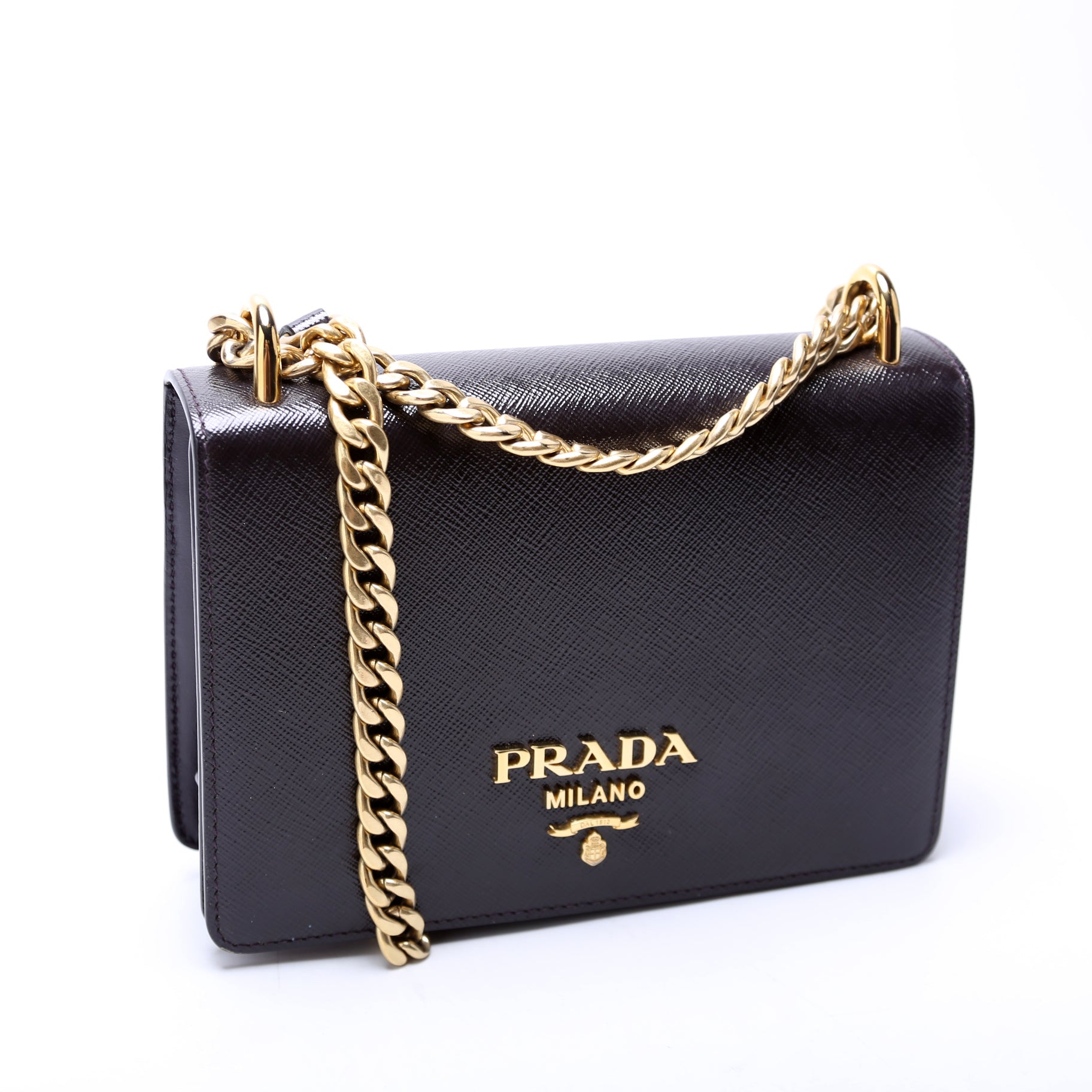 Prada Saffiano Crossbody Plum Bag Chain Crossbody Bag