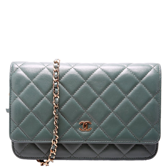 Chanel WOC Classic Quilted Lambskin 26M Green Clutch Bag