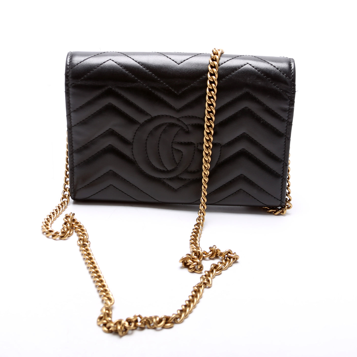 Gucci Marmont Black Chain Wallet Case Black 3