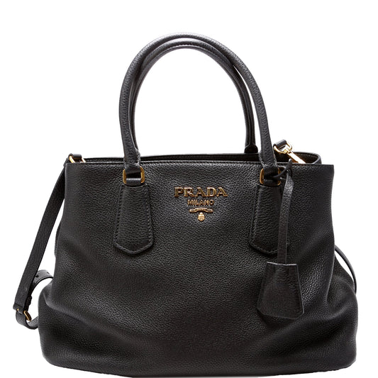Prada Vitello Phenix Double Tote Bag Black