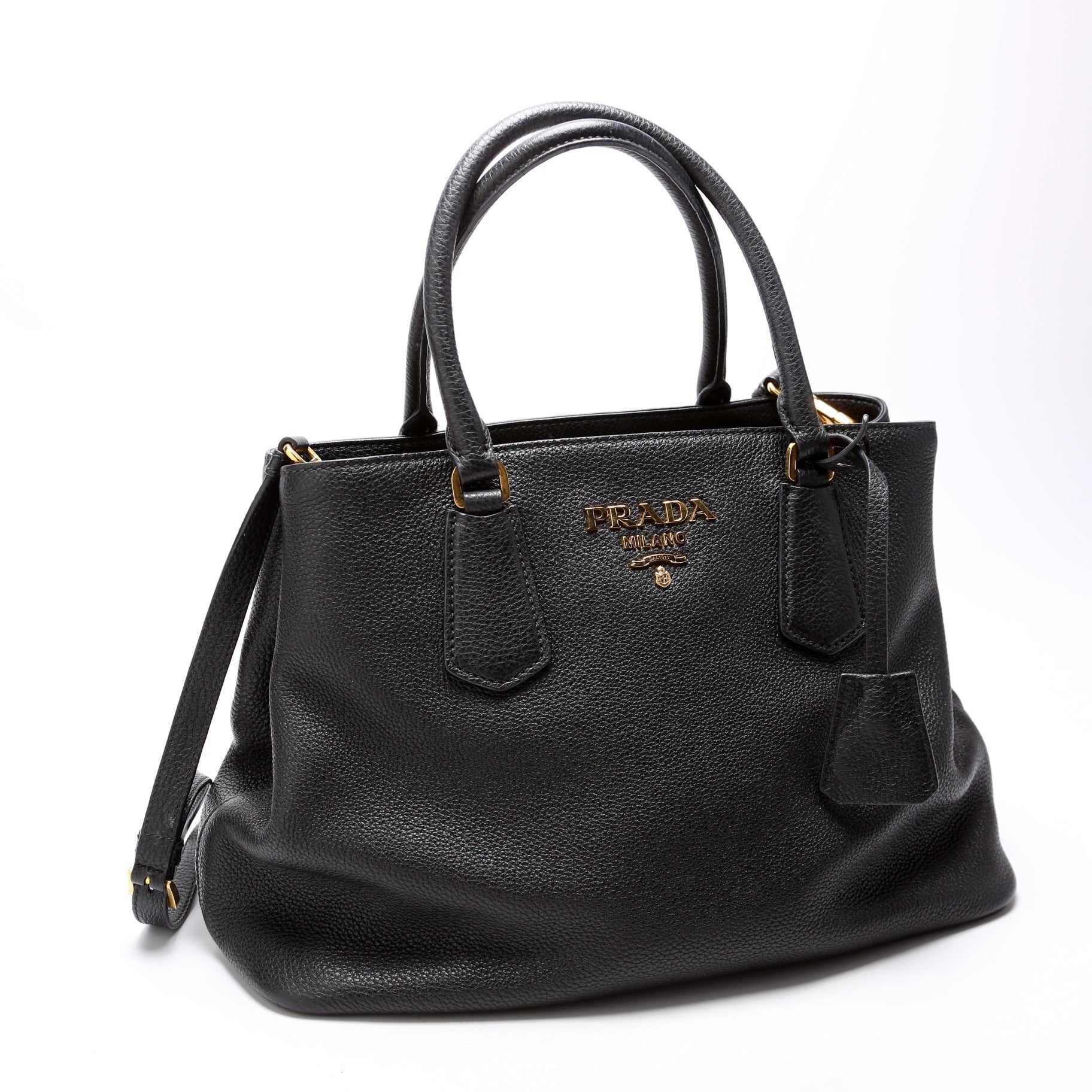Prada Vitello Phenix Double Tote Bag Black