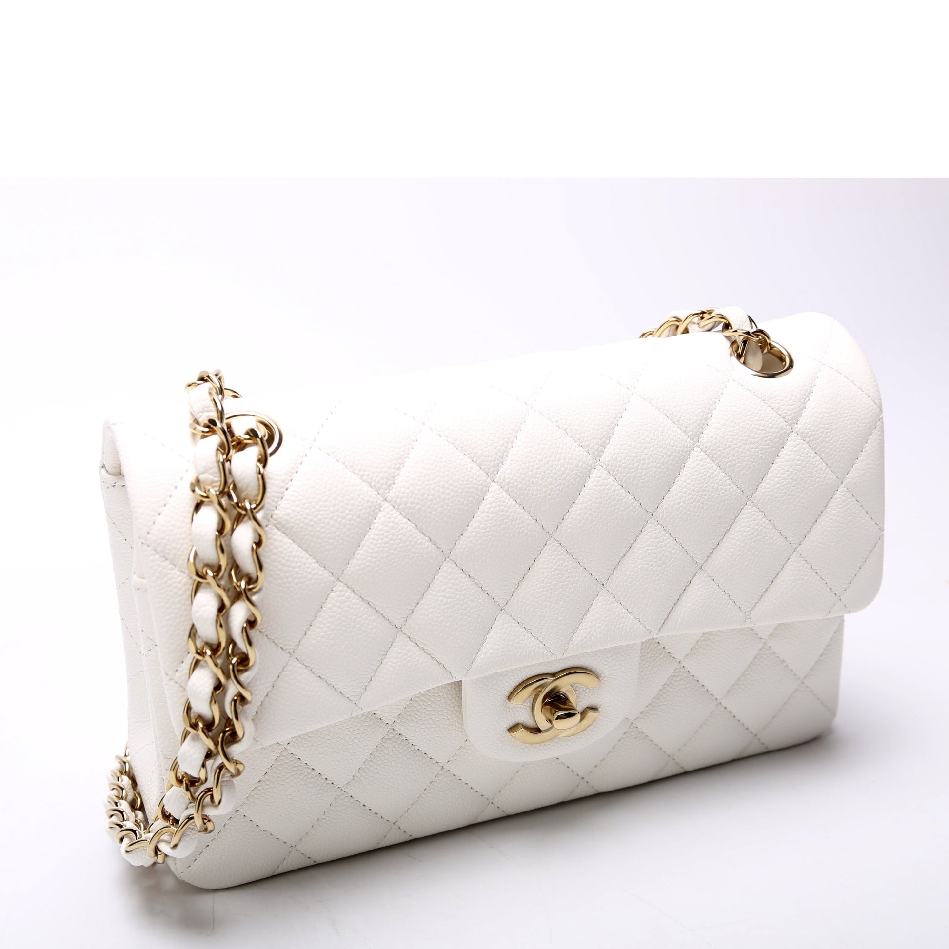 Chanel Classic Flap Caviar White Small Handbag