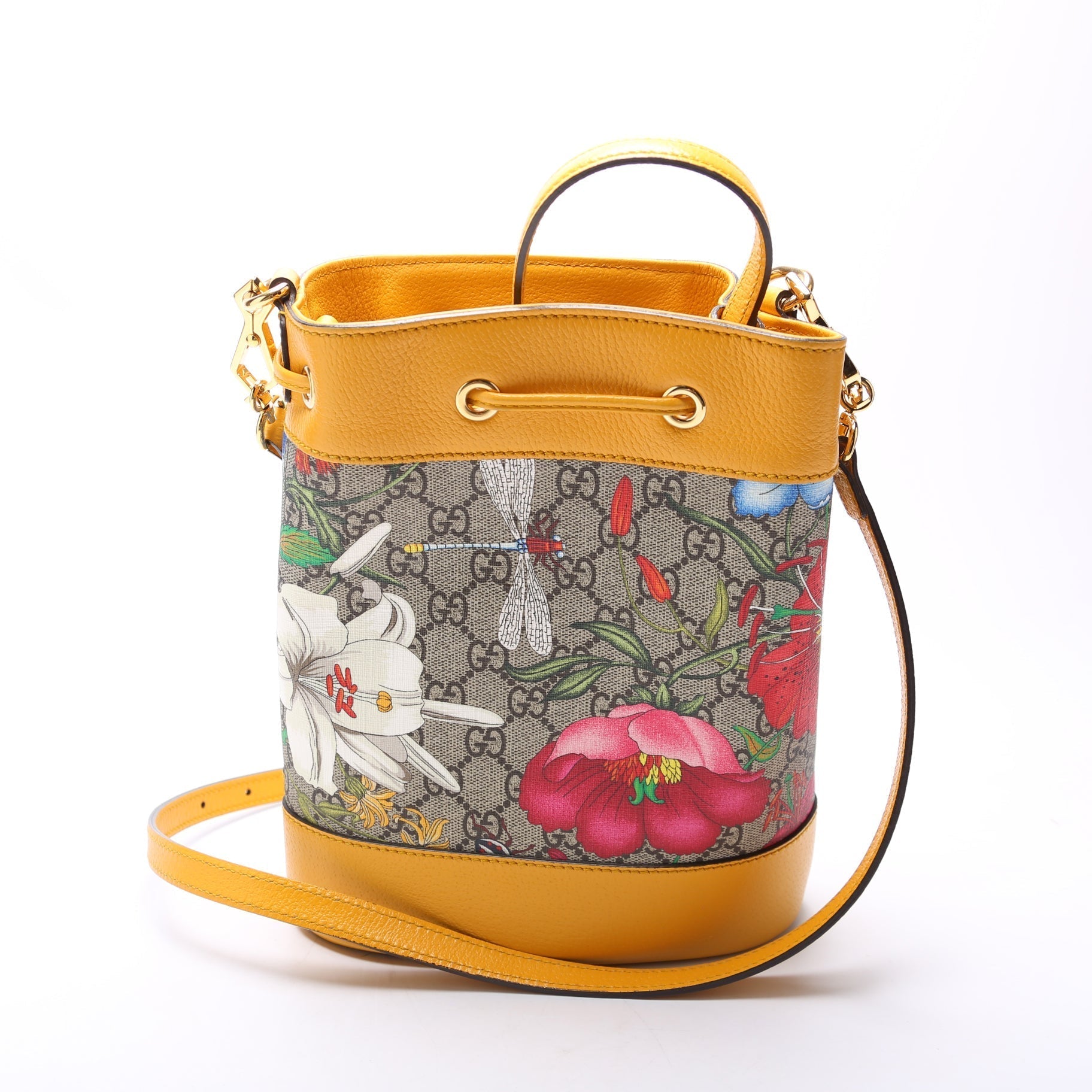 Gucci Ophidia Flora Yellow Bucket Bag