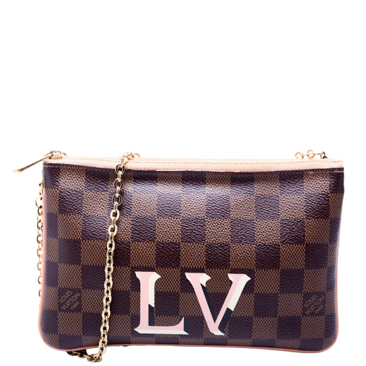 Louis Vuitton Pochette Double Zip Ebene Peach Damier Clutch Bag