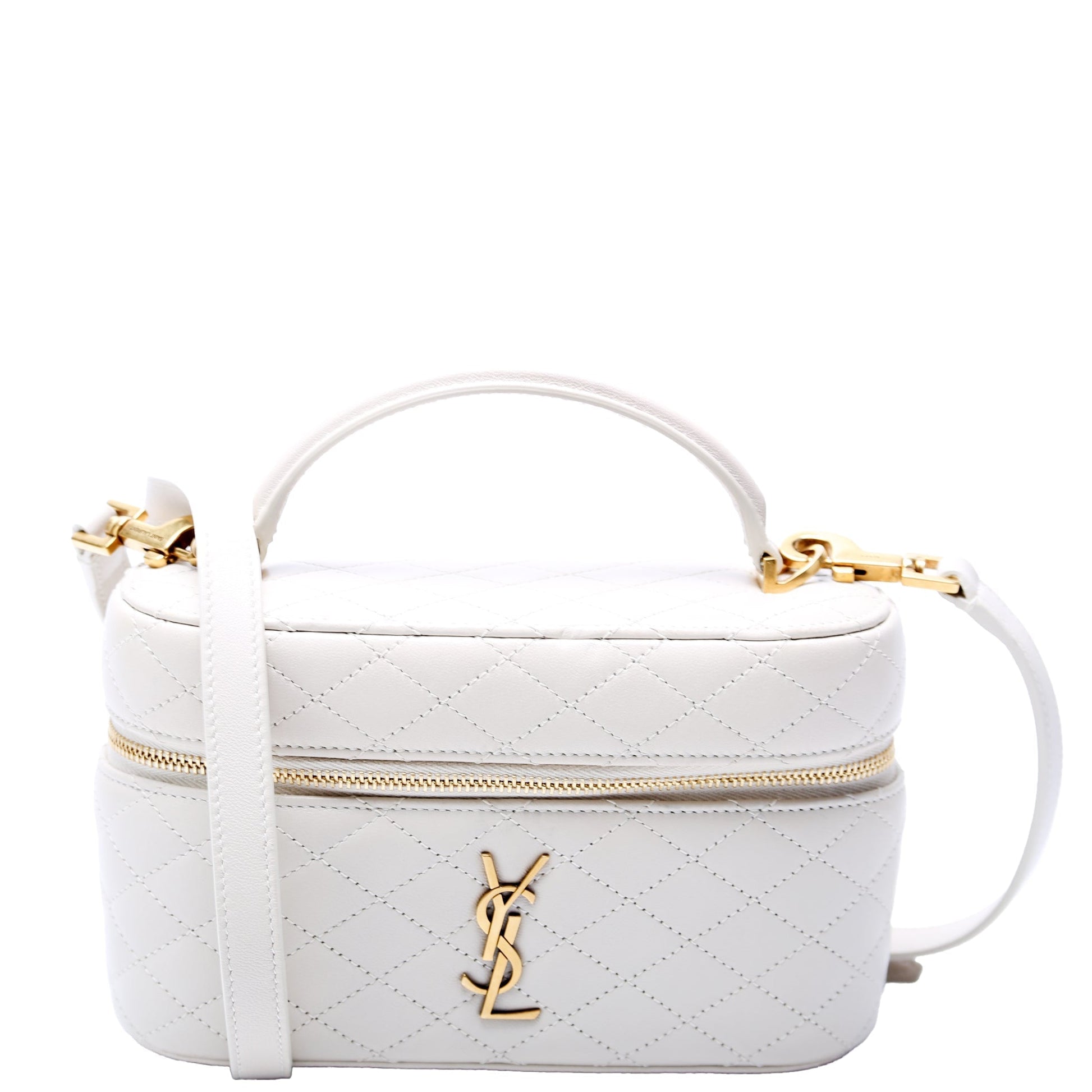 YSL Saint Laurent Gaby Vanity Bag Lambskin Quilted Cream Travel Bag