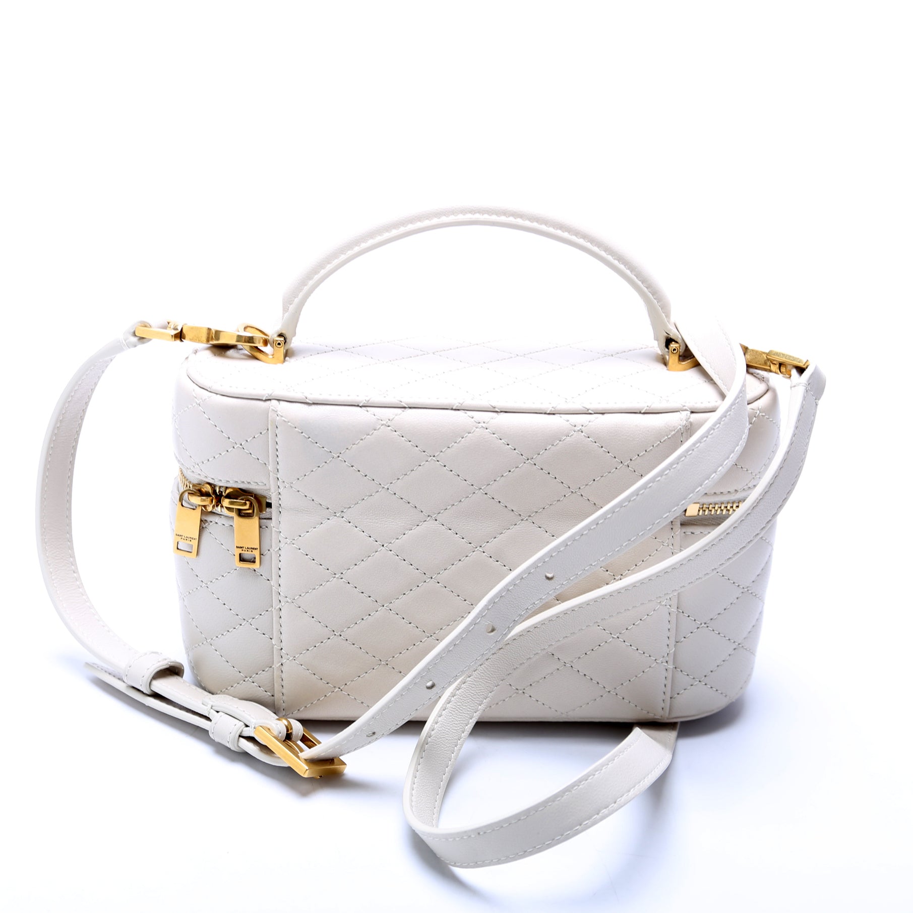 YSL Saint Laurent Gaby Vanity Bag Lambskin Quilted Cream Travel Bag