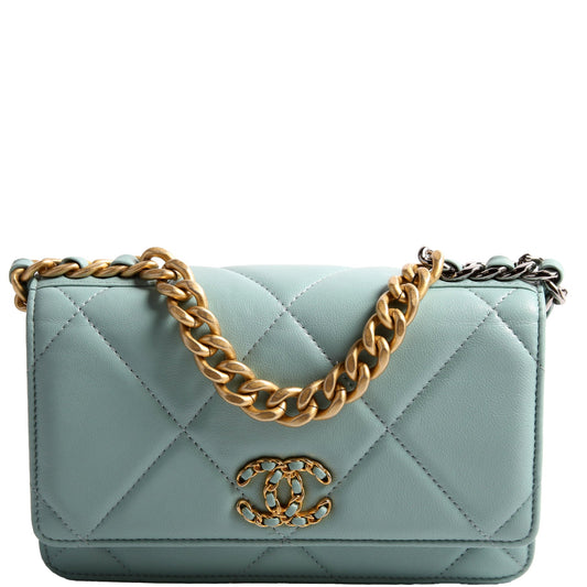 Chanel 19 WOC Quilted Lambskin 29M Blue Clutch Bag