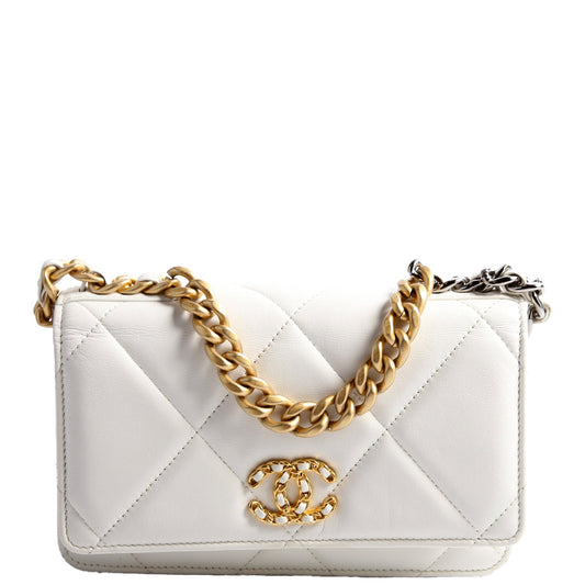 Chanel 19 WOC Quilted Lambskin 30M White Clutch Bag