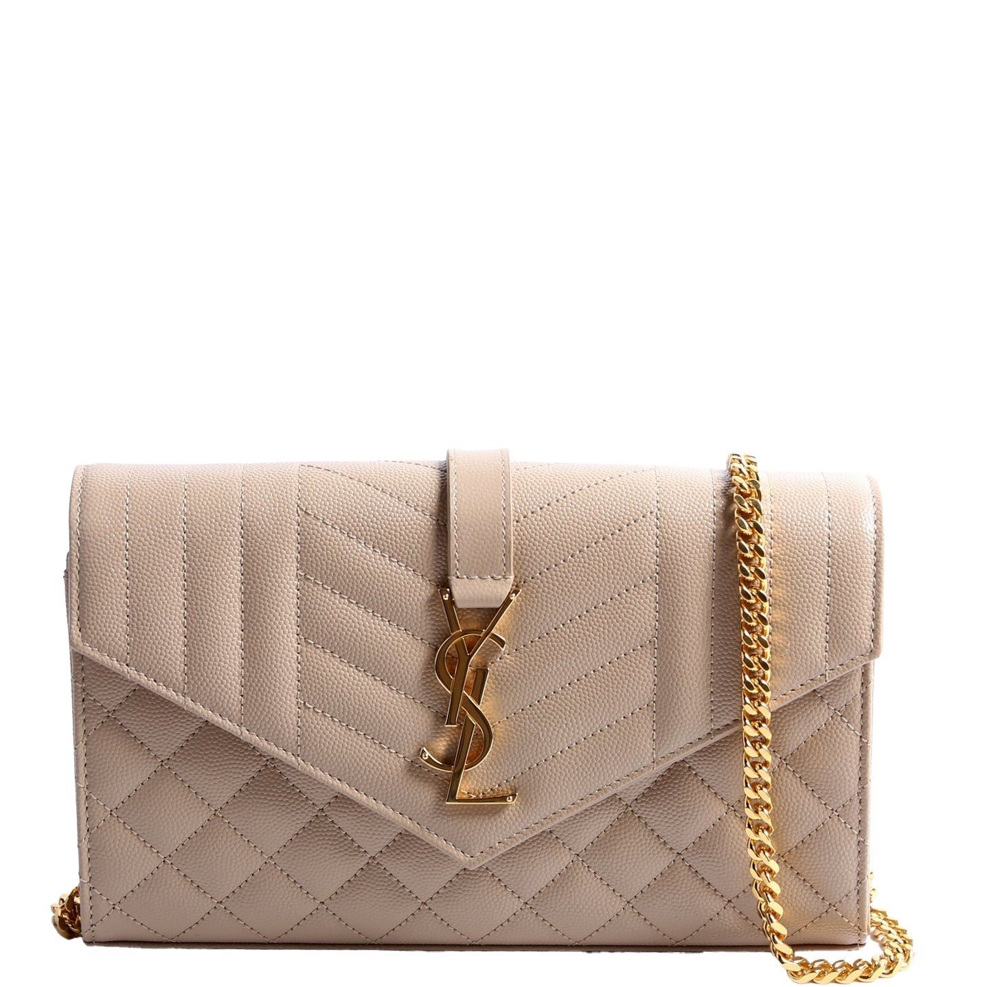 YSL Saint Laurent Saint Laurent Triquilt Grain De Poudre Wallet Tan Chain Travel Bag