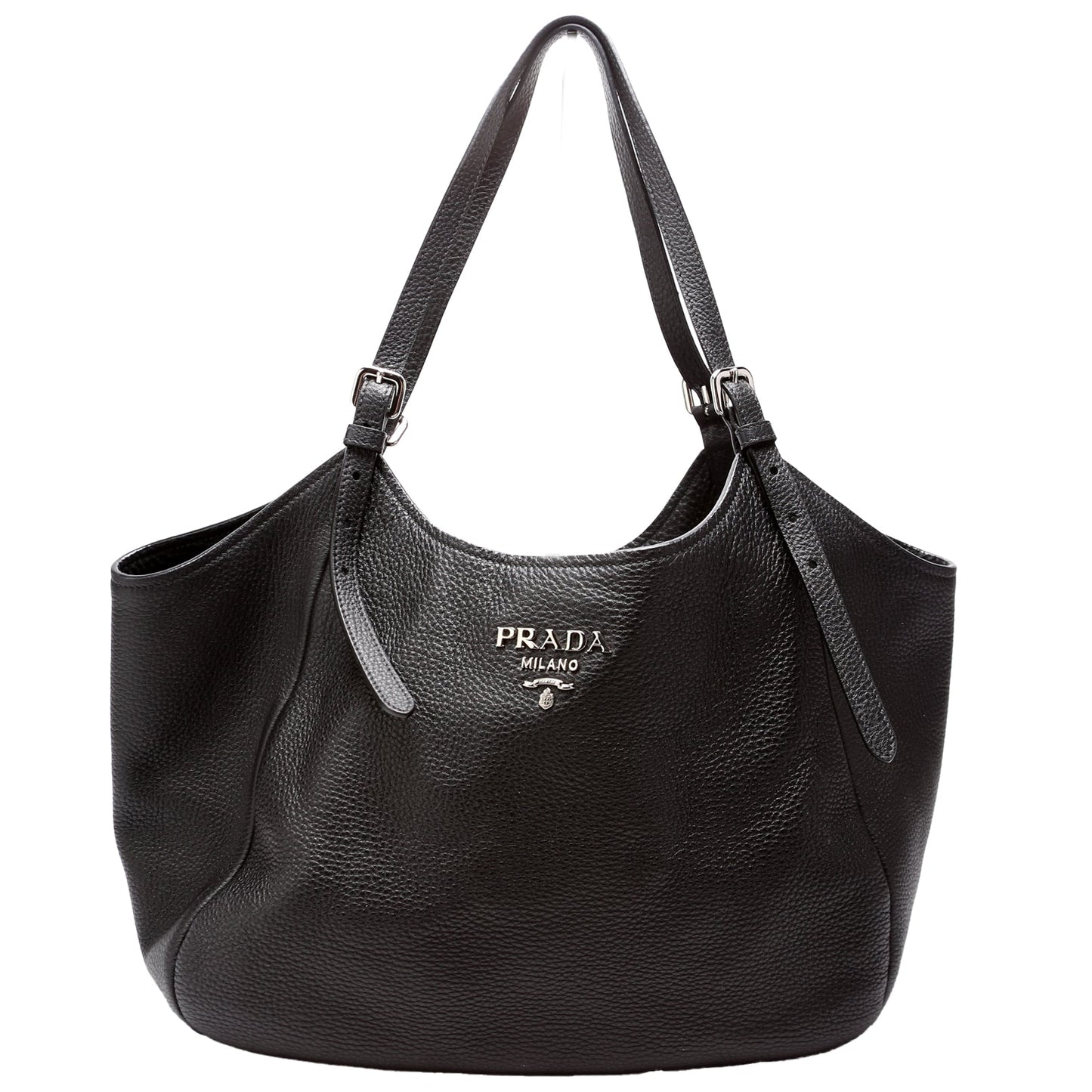 Prada Vitello Daino Shoulder Bag Leather Black Black Bag