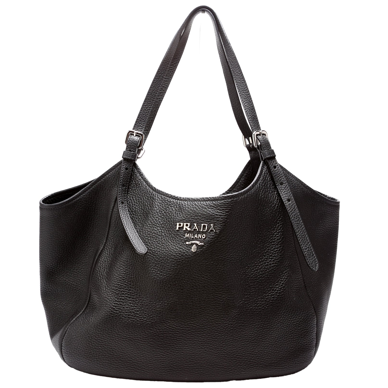 Prada Vitello Daino Shoulder Bag Leather Black Black Bag