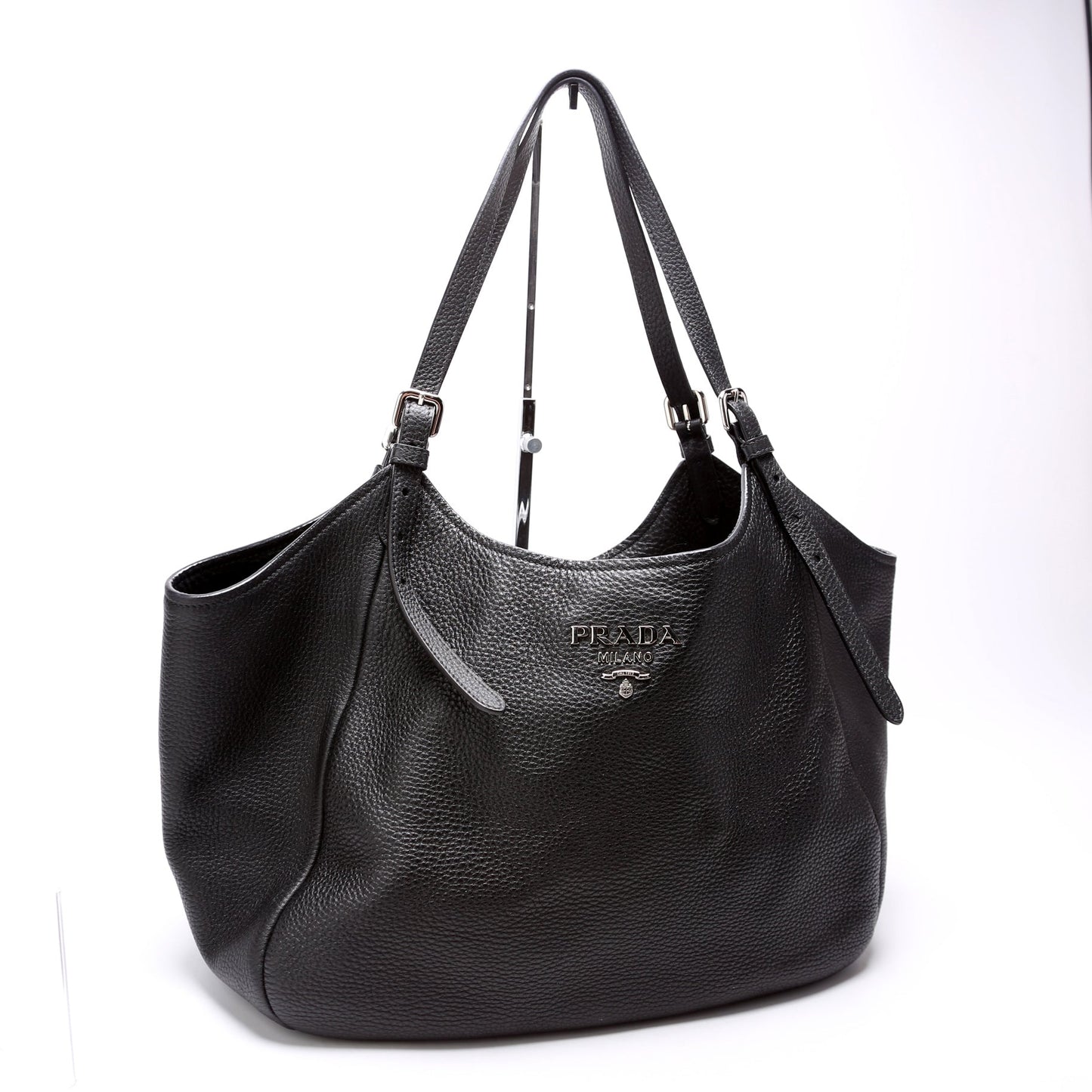 Prada Vitello Daino Shoulder Bag Leather Black Black Bag