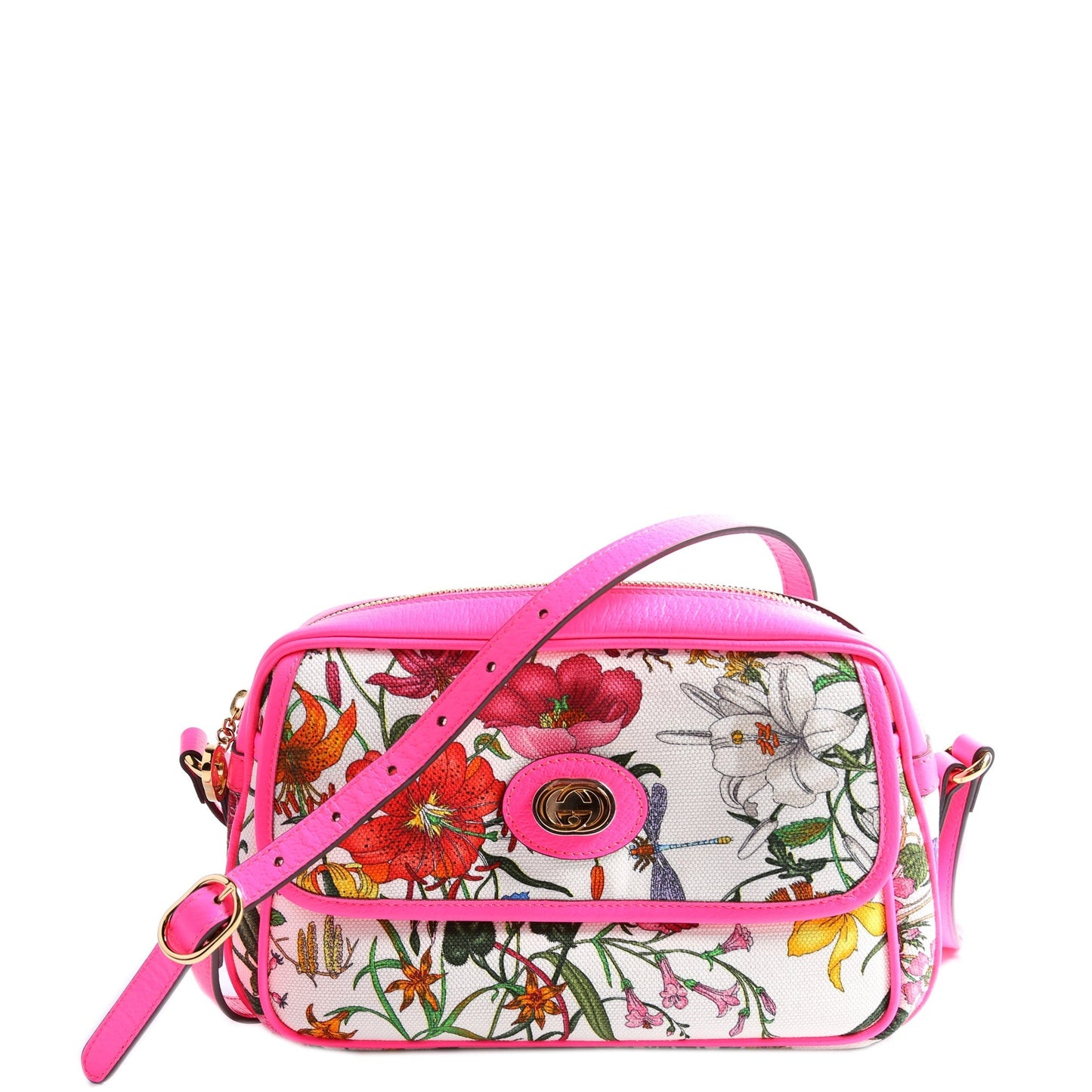 Gucci Flora Canvas Pink Crossbody Bag