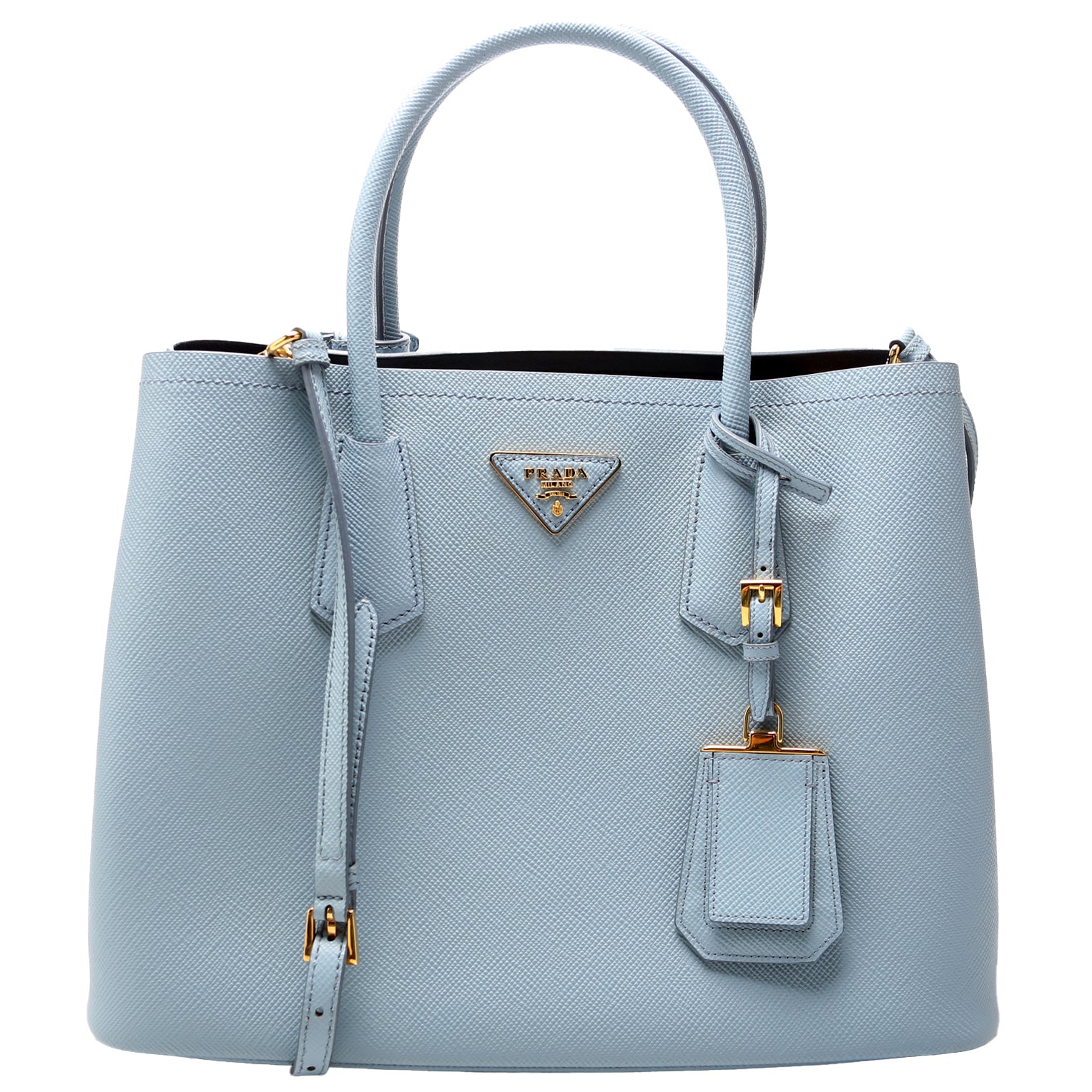 Prada Saffiano Cuir Double Bag Blue Medium Travel Bag