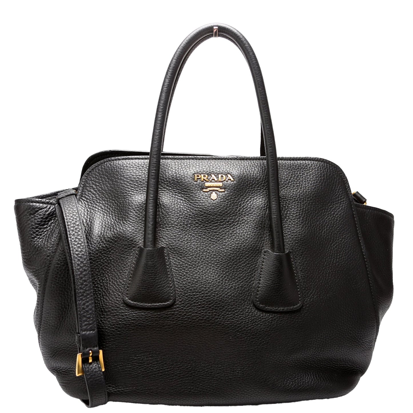 Prada Vitello Daino Top Handle Tote Bag Black