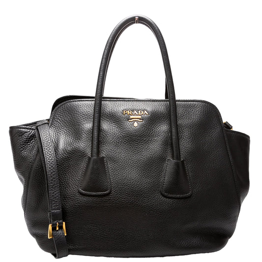 Prada Vitello Daino Top Handle Tote Bag Black